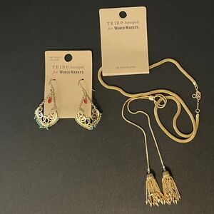 NWT Tribe Amrapali World Market 14k Gold Dangle Turquoise Earring and Necklace